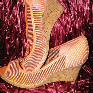 MODA SPANA ORANGE/MULTICOLOR WEDGE SANDAL SIZE 10M